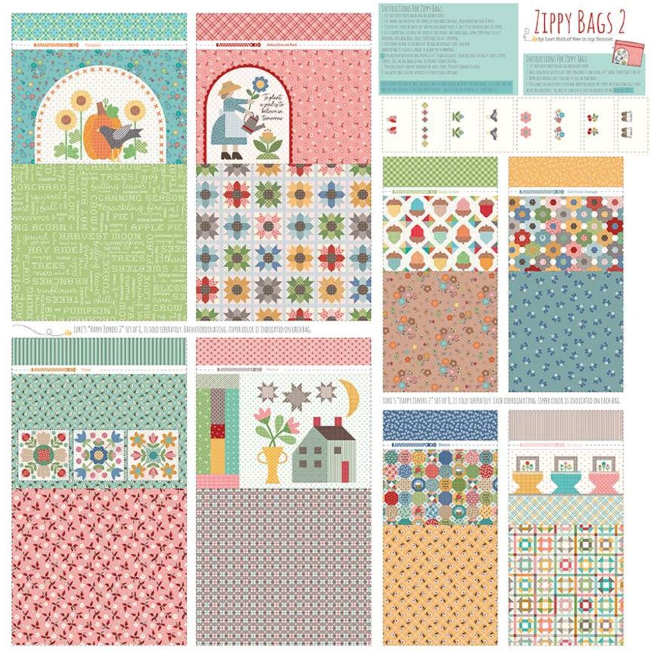 Fabric Riley Blake Calico Home Decor 56x56" Zippy Bags Panel HD12863-PANEL
